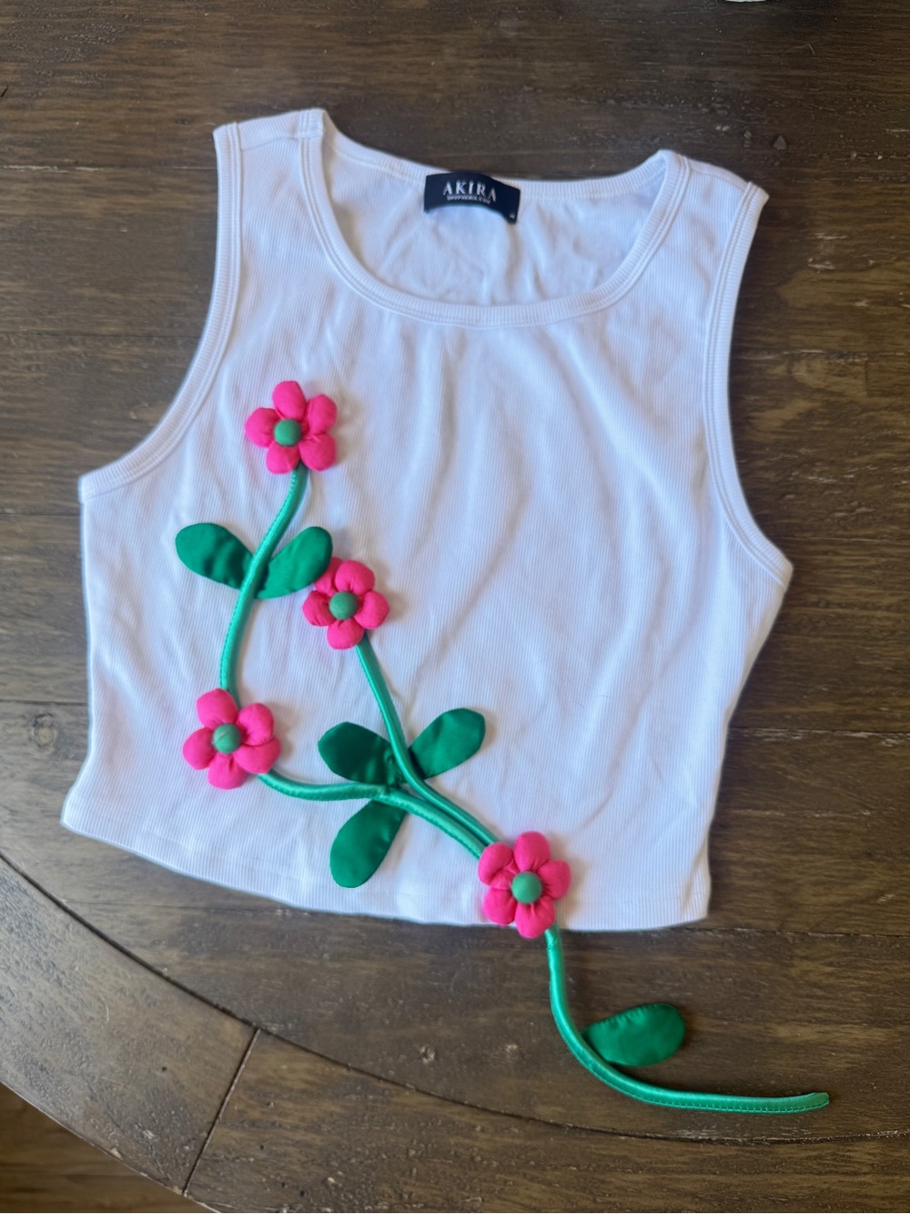 AKIRA White Cropped Tank with Pink Floral Appliqué - Picture 8 of 10